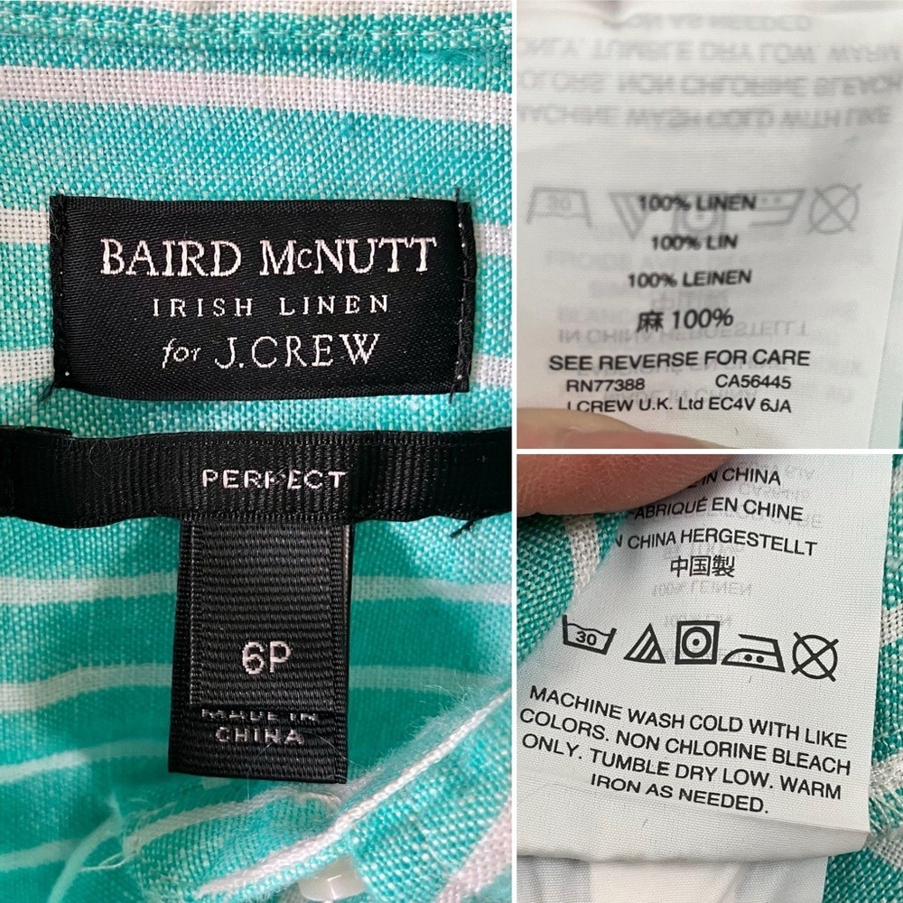 J CREW x BAIRD MCNUTT Irish Linen Button Up Shirt 6P Perfect Fit Preppy Resort - Picture 7 of 10
